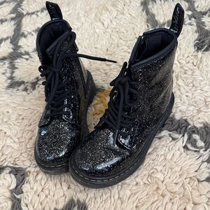 Dr. Martens Black Glitter Combat Boots, kids 13